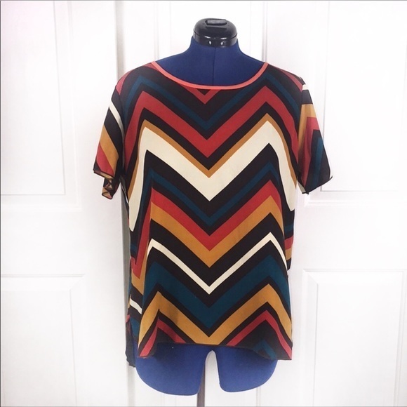 NWT Moa XL retro chevron‎ pattern hi/low hem short sleeve crew neck top - Picture 8 of 8